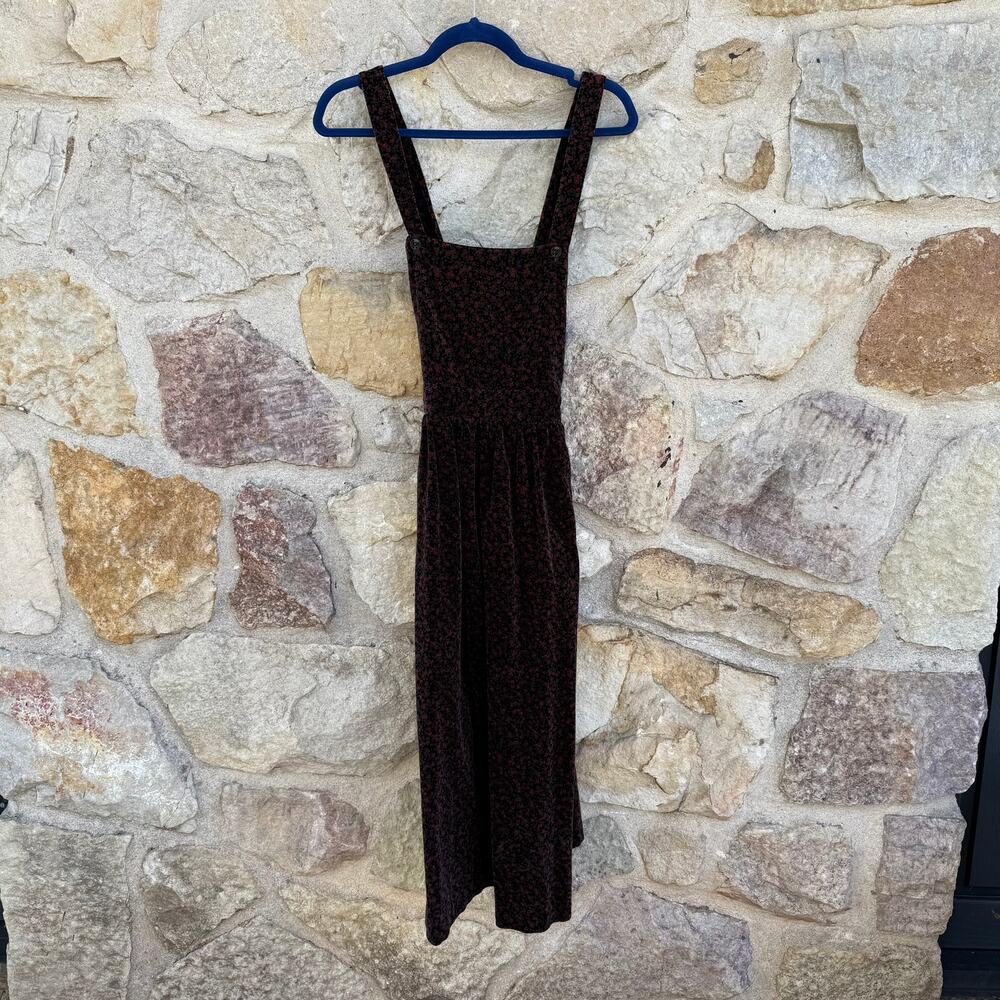 VINTAGE GLENORA FLORAL VELVET OVERALL APRON DRESS SIZE 6 - Picture 3 of 9